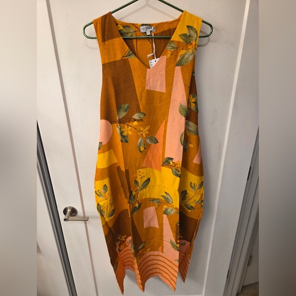 NWT - Le Ragazze Italy Linen Blend Burnt Orange Belted Sleeveless Midi Dress - L - Picture 4 of 12